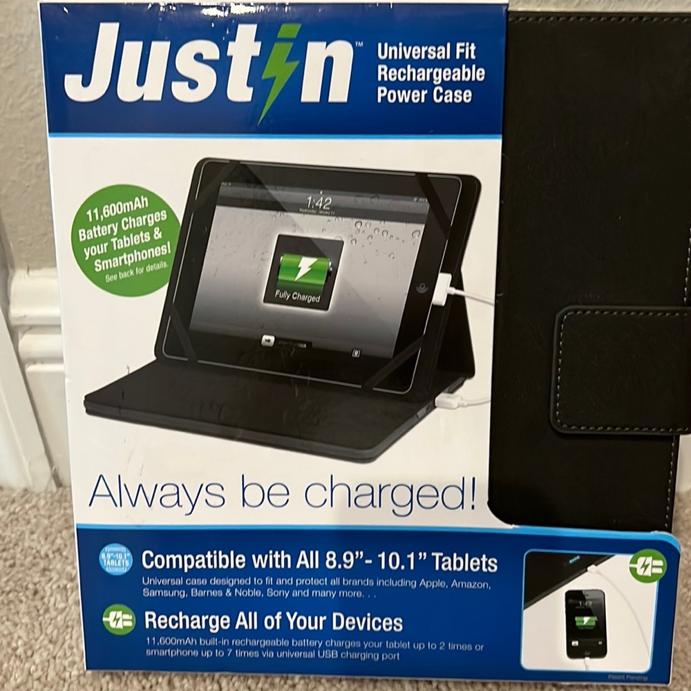 Just in rechargeable power case for tablet or iPad.  IT technology